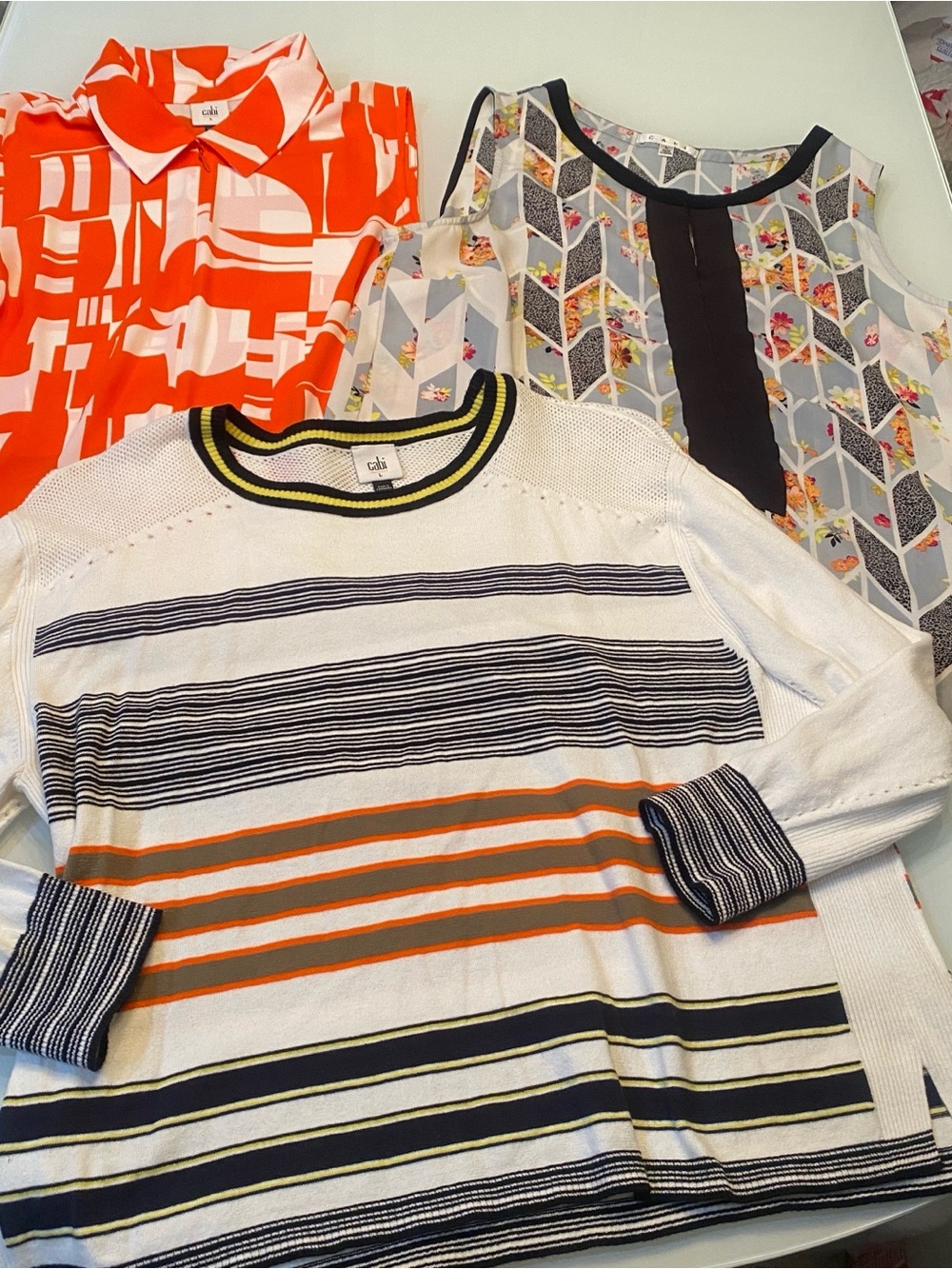 Cabi Top Bundle - Race Day Polo NWOT, Gidget Swish Sweater EUC, Poppy Blouse
